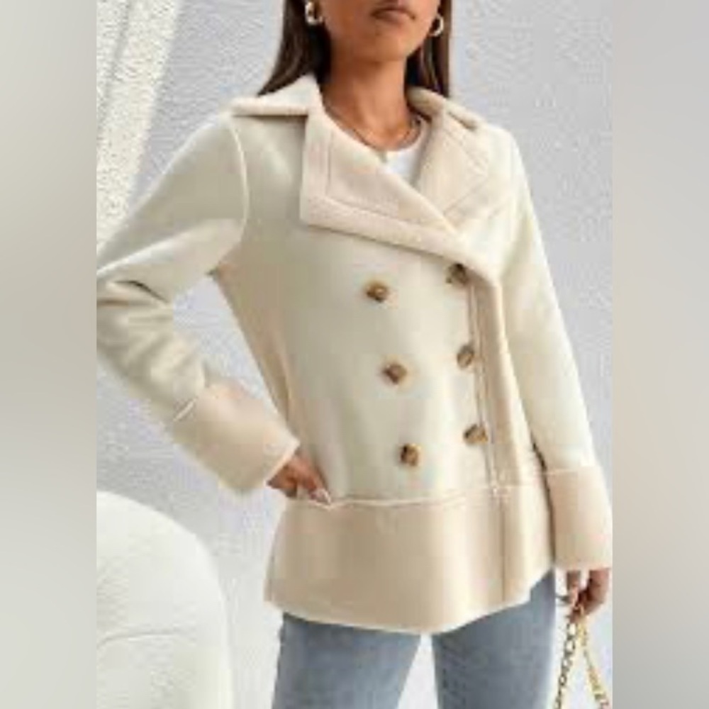 FOX & WIT  Sz 2X Faux Leather Faux Sherpa Lined Double Breasted Jacket Coat NEW